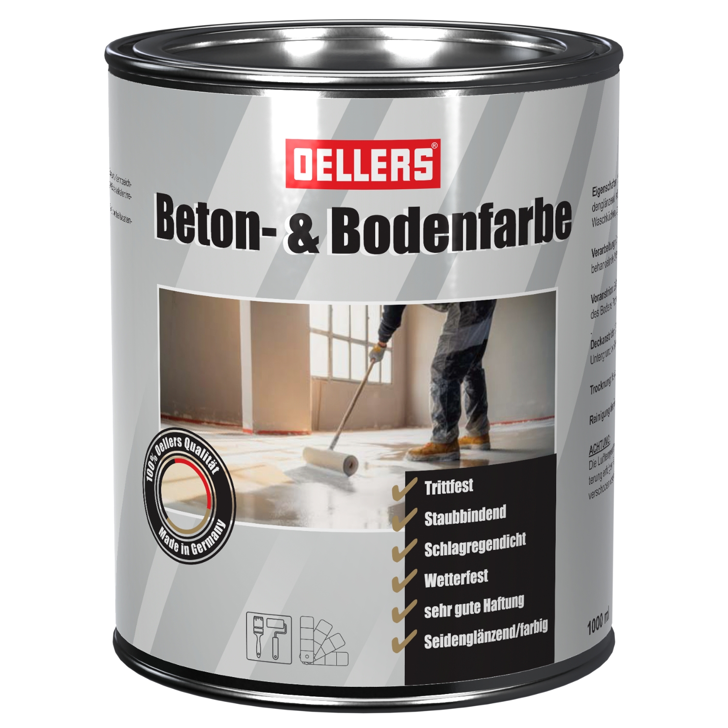 Dose OELLERS Beton- & Bodenfarbe 1000 ml, seiden glänzende Bodenfarbe für Betonböden mit hoher Haftung, wetterfest und staubbindend